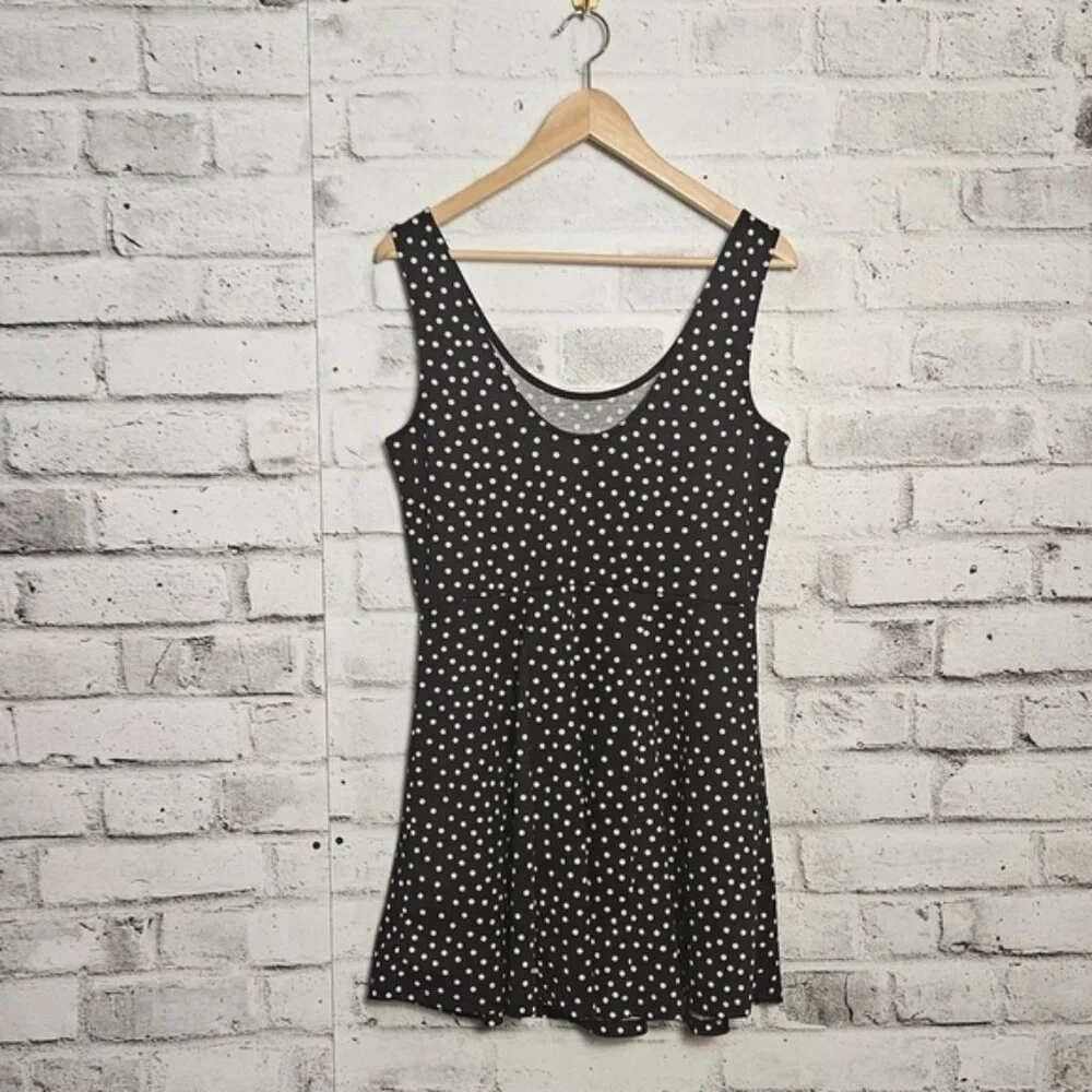 H&M Black White Polka Dot Mini Dress Women’s Size 14 Sleeveless - Picture 3 of 6